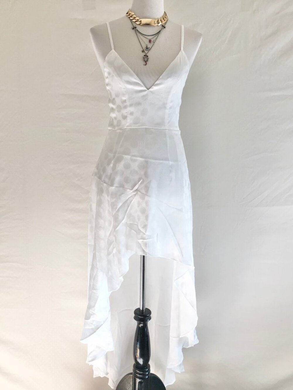 White Satin Polka Dot Slip Dress Size S M or L